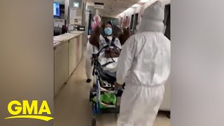 Healthcare workers cheer for this 95-year-old grandma who beat COVID-19 l GMA Digital