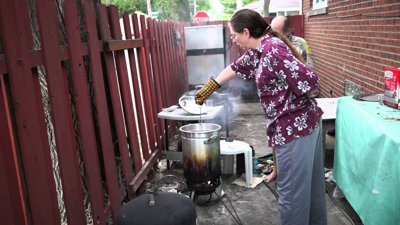 Deep frying chickens in peanut oil. YouTube