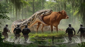 The task force braved danger to rescue the poor cow from a giant python in the rainforest