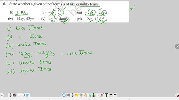 class-7, like and unlike terms,algebraic expressions, chapter 12,exercise-12.1, question 6, 7