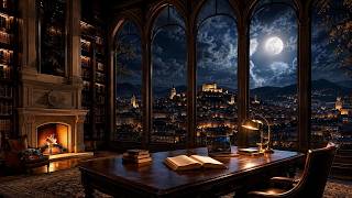 🔴 LIVE: Study in a Moonlit European Library 🌙 Fireplace & Soft Jazz for Focus, Reading & Sleep screenshot 5