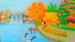 رسم منظر طبيعي لفصل الربيع | How to Draw a Scenery of Spring Season