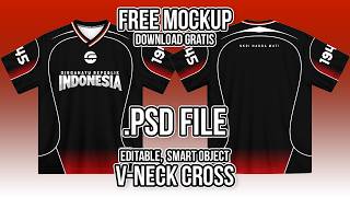 FREE DOWNLOAD PSD MOCKUP JERSEY VNECK CROSS COLLAR