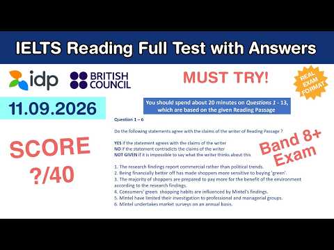 IELTS Academic Reading Practice Test with Answers 11.09.2026