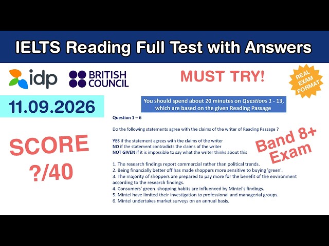 IELTS Academic Reading Practice Test with Answers 11.09.2026