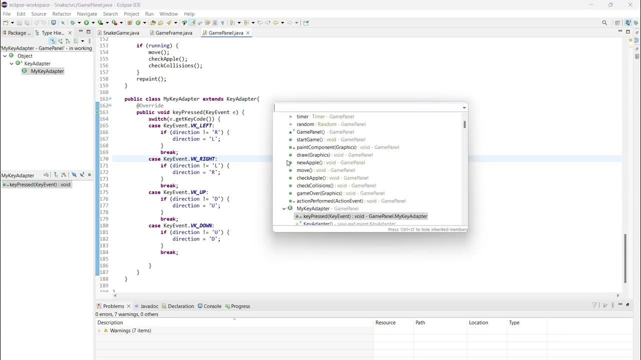 Java Eclipse View Complete Picture of Methods and Fields Including ...
