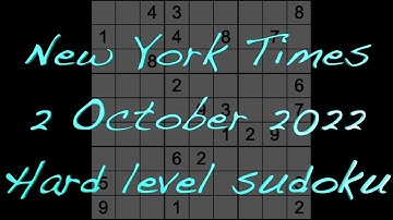 Sudoku solution – New York Times sudoku 2 October 2022 Hard level