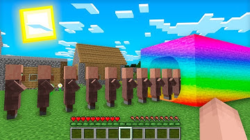 VILLAGER QUEUE TO RAINBOW TUNNEL IN VILLAGE! Minecraft NOOB vs PRO vs HACKER vs GOD! 100% TROLLING