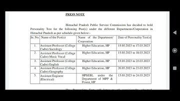 HPPSC Announced Schedule for the Various Posts-Assistant Engineer Professor-English, Geo, Sociology