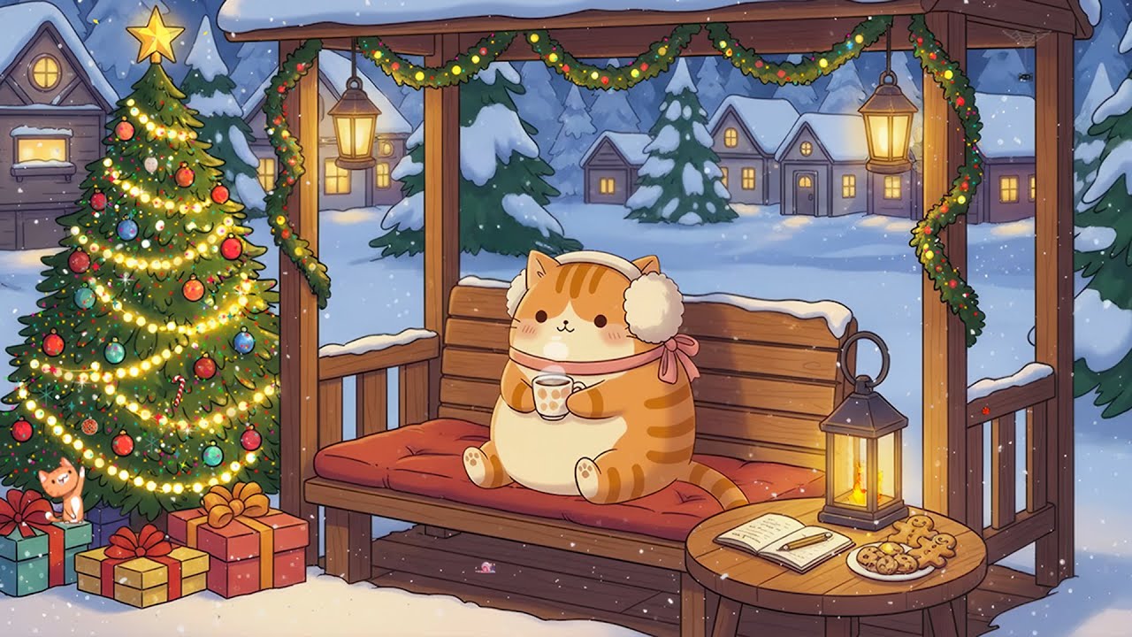 Lofi Cat's Snowy Winter Cabin 💖 Chill Jazz Beats for Study, Focus ❄️ Lofi Christmas Relax