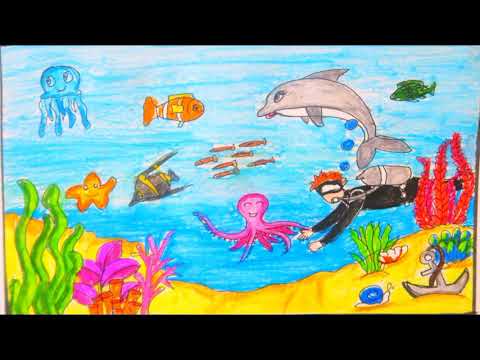 رسم قاع البحر والعشب المرجاني والاسماك رسم سهل لاعماق البحار