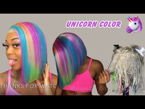 DIY UNICORN COLOR WIG🦄 Watch How To Dye 613 Bob Wig | Perfect Transformation Ft. Ulahair.