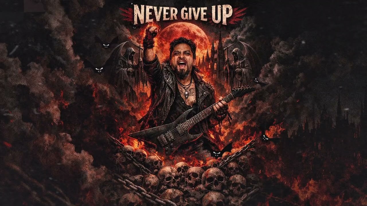 NEVER GIVE UP 🤘🔥  #hardrock #tanzeelsarwar #tattooartist @vampirestattoopiercingpolar666 