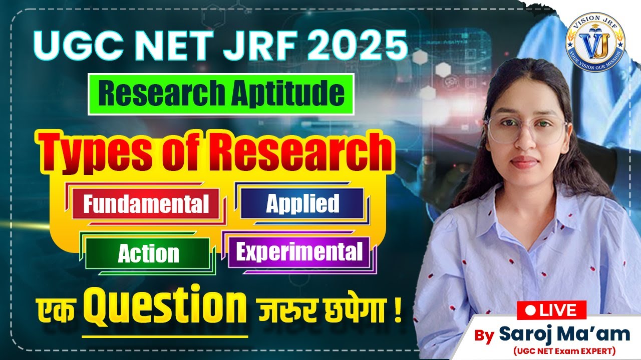 UGC NET JRF 2025 | Types of Research Explained | Research Aptitude | By Saroj Ma’am | Vision JRF