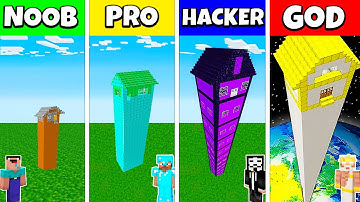 Minecraft Battle: NOOB vs PRO vs HACKER vs GOD: HOTEL SKYSCRAPER HOUSE BUILD CHALLENGE / Animation