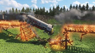 Train VS Broken Dynamic Bridge On FIRE | Teardown