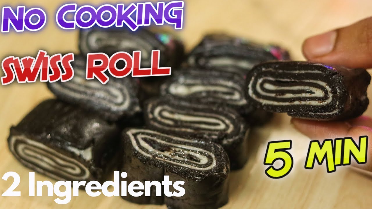 ⁣[5Min] Oreo Swiss Roll Recipe Only 2 Ingredients No Cooking| Eggless Swiss Roll Without Oven #shorts