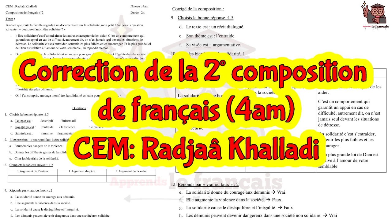 Apprends le français| Correction du 2° examen de français 4am - YouTube
