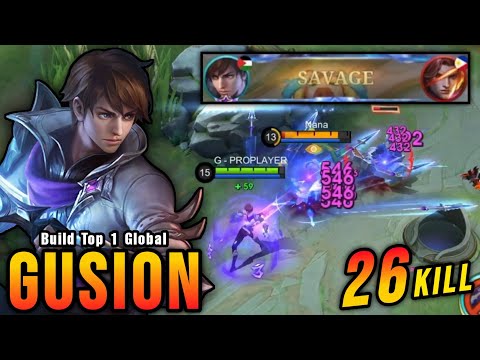 SAVAGE + 26 Kills!! Gusion Insane One Shot Damage Build - Build Top 1 Global Gusion ~ MLBB