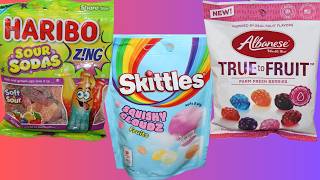 Haribo Sour Sodas, Skittles Squishy Cloudz Fruits &amp; Albanese True To Fruit Farm Fresh Berries Review