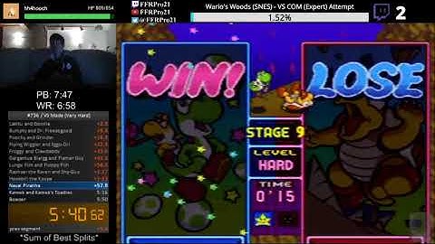 SNES - Tetris Attack - VS Mode Speedrun (Very Hard) - 4:09 IGT (7:54 RTA)