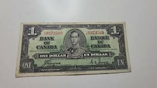 1937 Canadian 1 dollar bill