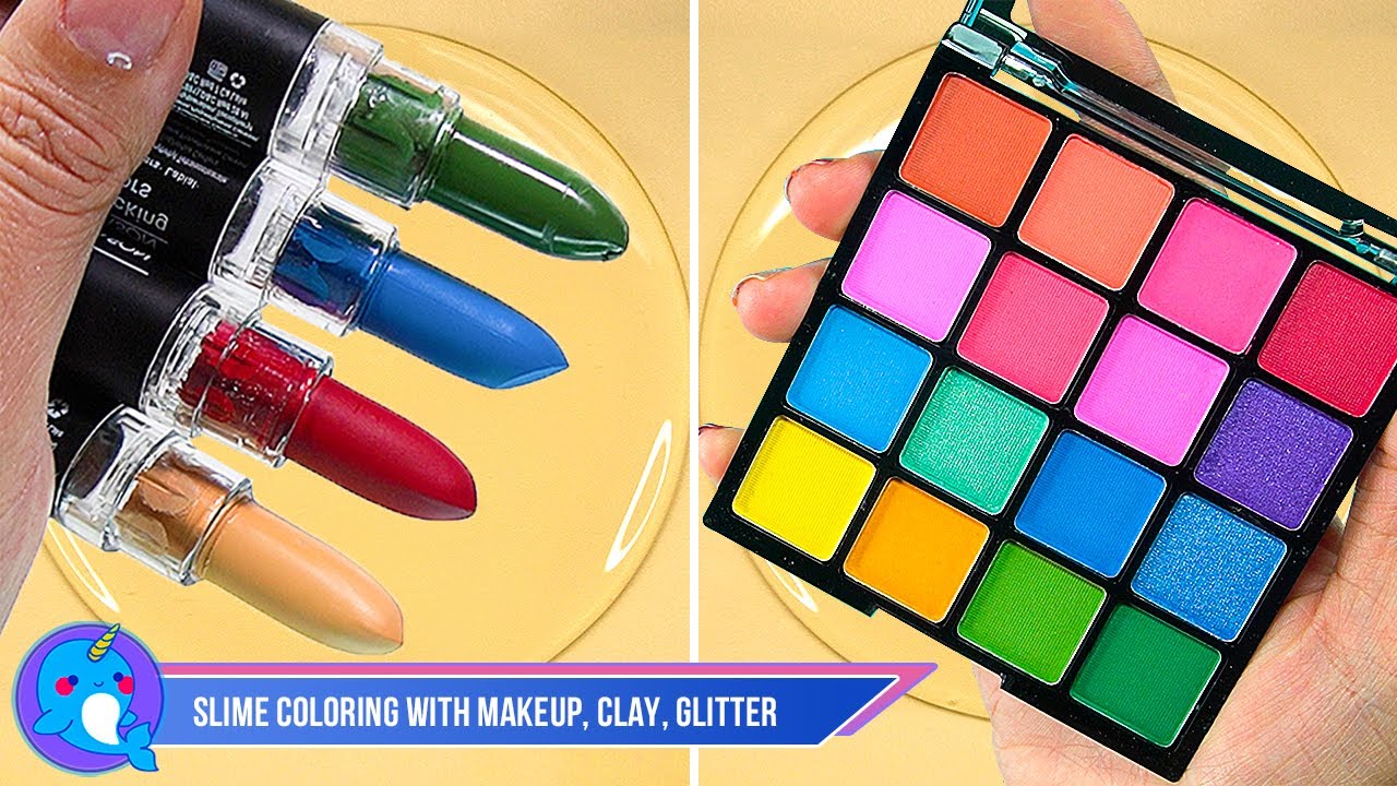 Satisfying Slime Coloring with Makeup! Mixing Glitter Eyeshadows