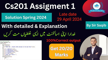 cs201 Assignment 1 2024 || CS201 Assignment 1 Solution Spring 2024 ||CS201 Assignment 1 Solution