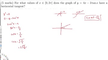 For what values of x does the graph of y=4x 3tanx have a horizontal tangent?