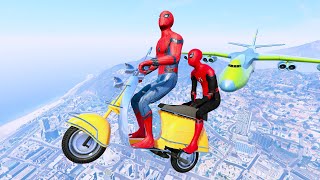GTA 5 Spiderman Bike Stunts #3 (Spider-Man Jumps Over Plane)