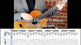 Arpeggio Etude in E Minor Guitar Tablature and Notation Play Along in HD
