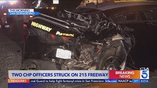 2 CHP officers struck on 215 Freeway