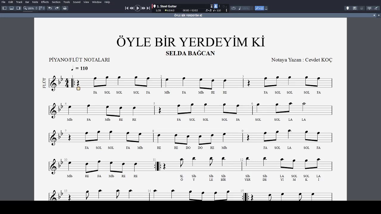 ÖYLE BİR YERDEYİM Kİ  -  SELDA BAĞCAN NOTA