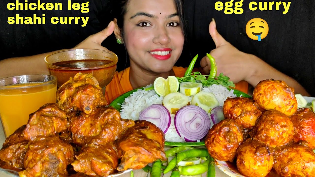 Eating spicy shahi chicken leg curry & Egg curry with Rice & Extra greavy | MUKBANG | EATING SHOW😋 👌