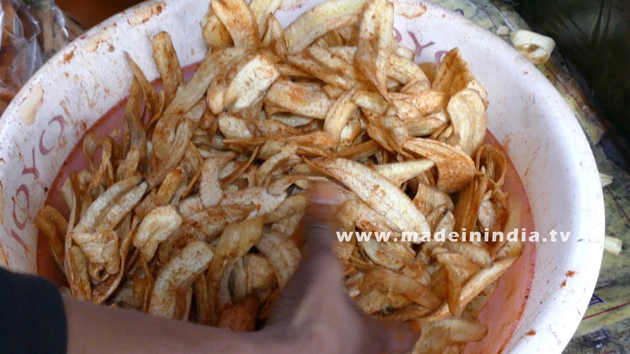 Spicy Long Banana Chips Making | STREET FOODS IN INDIA street food