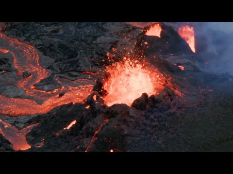 Lava spewing from Iceland volcano captured in spectacular drone footage
