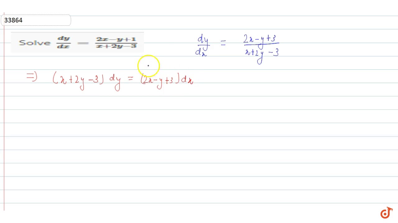 Solve Dy Dx 2x Y 1 X 2y 3 Youtube
