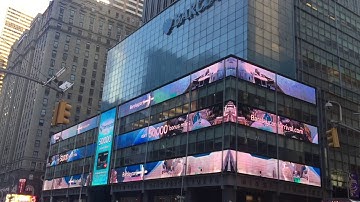Large inspiring high resolution angled LED screen in Time Square, NYC