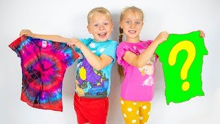 Gaby and Alex 3 Color Tie Dye Challenge | Coloring T-shirts on their own