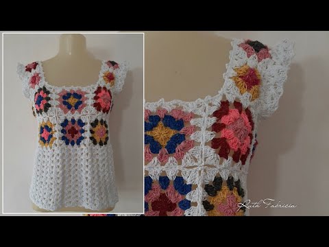 Blusa de Crochê Granny Square Tutorial - Ruth Fabricia