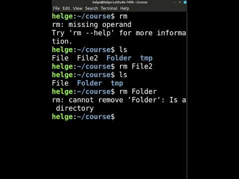 Use rm to remove files and rmdir to delete folders