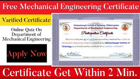 Free Online Quiz On Department of Mechanical Engineering I Free Certificate Mechanical Engineering I