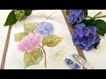 How to Paint Hydrangea Flowers - Easy Pink and Blue Hydrangeas with Dragonfly in Wet in Wet Style