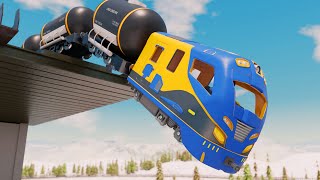 Train Crash - Train is Falling from Under Construction Bridge - Train Rescue Cartoon