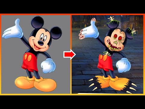 Mickey Mouse Transformation Zombie - Scary Cartoon Art| Tips Makeup Halloween