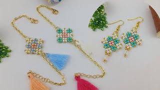 Squarey Bracelet &amp; Earrings making. Kare bileklik &amp; Küpe yapımı. Colorful bracelet-Earring #tutorial
