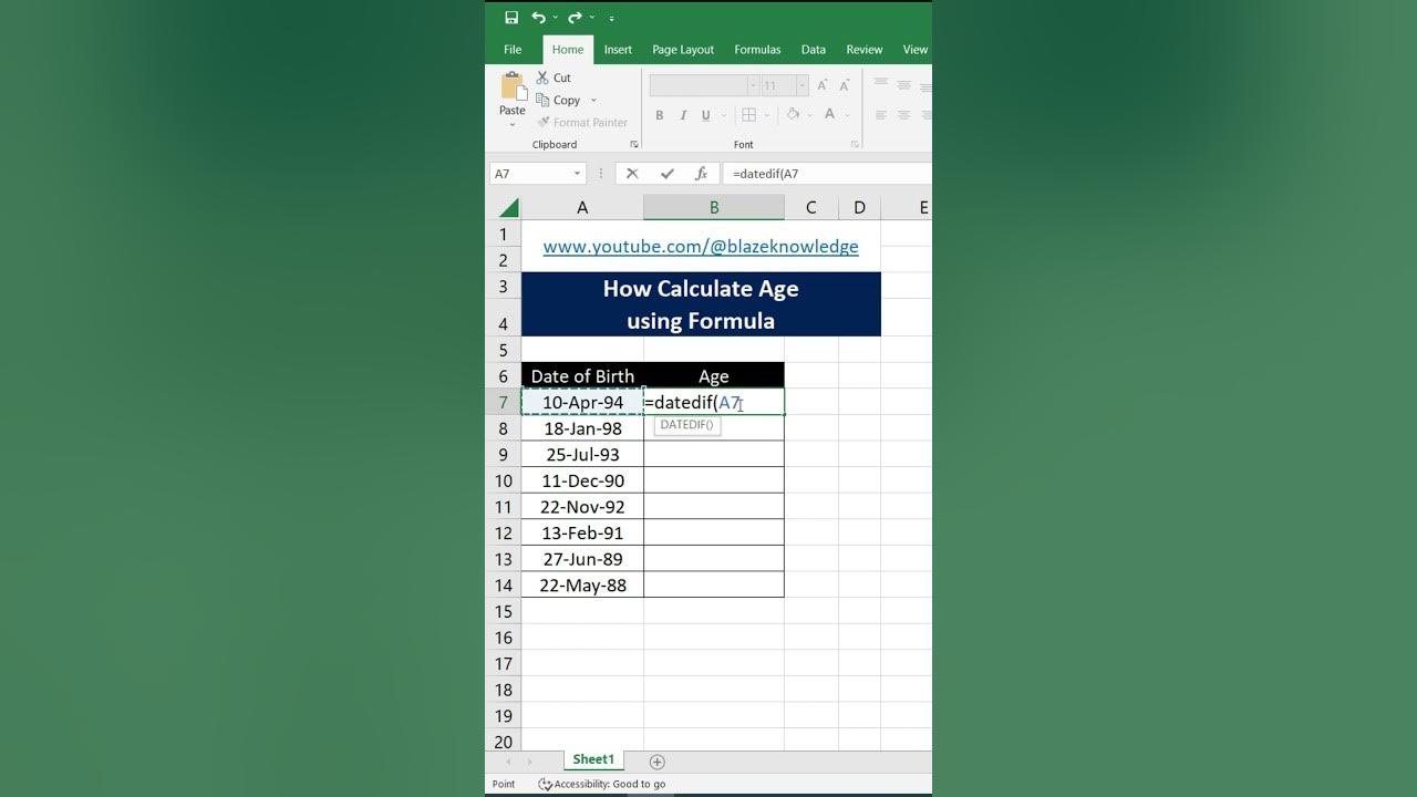 How to Calculate Age in MS Excel Microsoft Excel YouTube