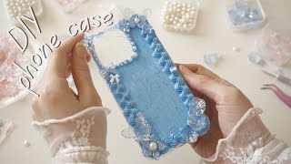 DIY aesthetic phone case🦋🤍Decoden cream phone case🩵 decoden phone cover