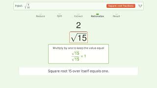 Simplify sqrt(4/15) - Square Root of a Fraction | Tiger Algebra Solver