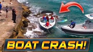 WARNING: BOAT CRASHES INTO ROCKS AT HAULOVER INLET !! | HAULOVER BOATS | WAVY BOATS